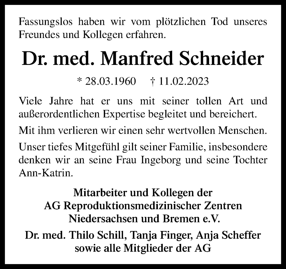  Traueranzeige für Manfred Schneider vom 18.02.2023 aus Neue Osnabrücker Zeitung GmbH & Co. KG