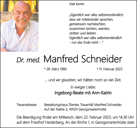 Traueranzeige von Manfred Schneider von Neue Osnabrücker Zeitung GmbH & Co. KG
