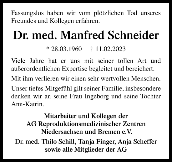 Traueranzeige von Manfred Schneider von Neue Osnabrücker Zeitung GmbH & Co. KG