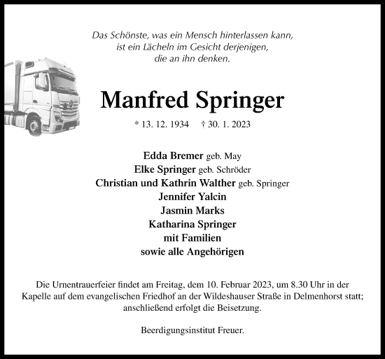 Traueranzeige von Manfred Springer von DK Medien GmbH & Co. KG