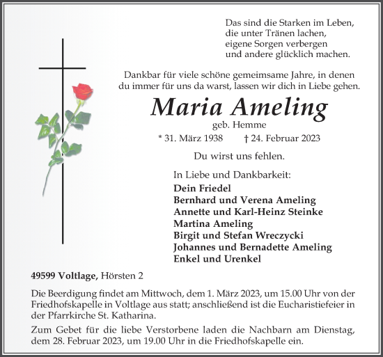 Traueranzeige von Maria Ameling von Neue Osnabrücker Zeitung GmbH & Co. KG