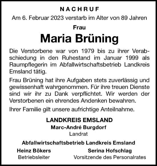 Traueranzeige von Maria Brüning von Neue Osnabrücker Zeitung GmbH & Co. KG