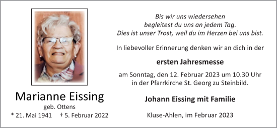 Traueranzeige von Marianne Eissing von Neue Osnabrücker Zeitung GmbH & Co. KG