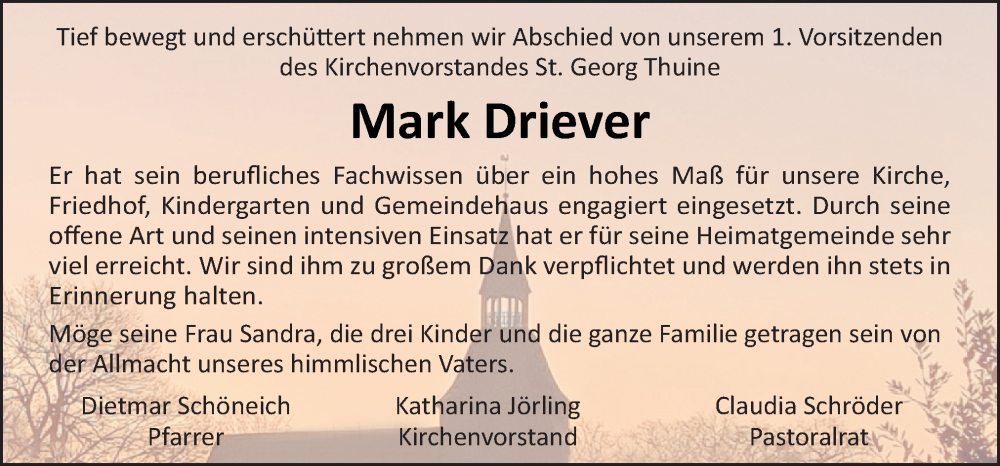  Traueranzeige für Mark Driever vom 22.02.2023 aus Neue Osnabrücker Zeitung GmbH & Co. KG