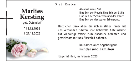 Traueranzeige von Marlies Kersting von Neue Osnabrücker Zeitung GmbH & Co. KG