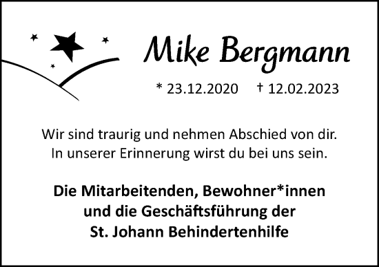 Traueranzeige von Mike Bergmann von Neue Osnabrücker Zeitung GmbH & Co. KG