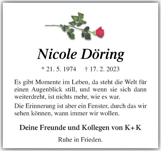 Traueranzeige von Nicole Döring von Neue Osnabrücker Zeitung GmbH & Co. KG