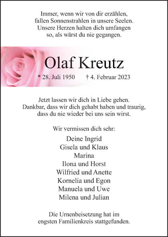 Traueranzeige von Olaf Kreutz von Neue Osnabrücker Zeitung GmbH & Co. KG