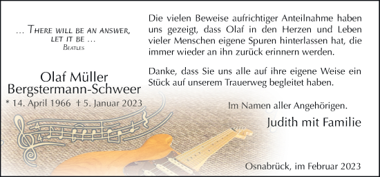 Traueranzeige von Olaf Müller Bergstermann-Schweer von Neue Osnabrücker Zeitung GmbH & Co. KG