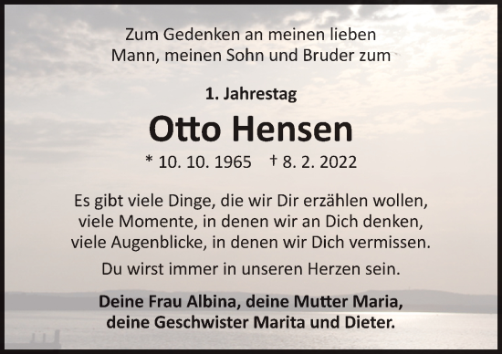 Traueranzeige von Otto Hensen von Neue Osnabrücker Zeitung GmbH & Co. KG