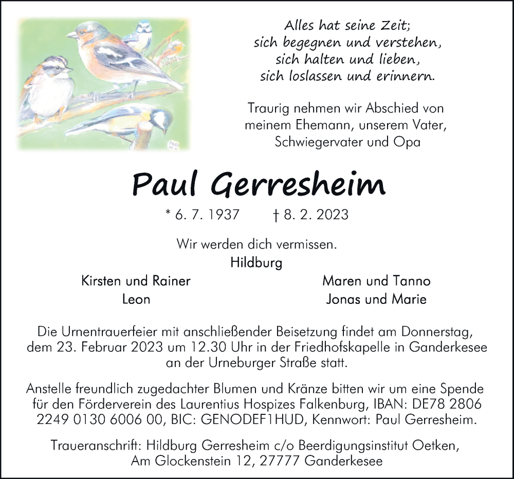  Traueranzeige für Paul Gerresheim vom 11.02.2023 aus DK Medien GmbH & Co. KG