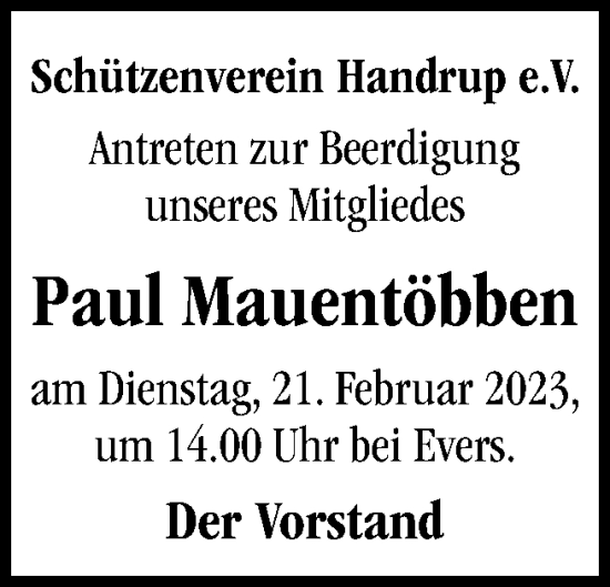 Traueranzeige von Paul Mauentöbben von Neue Osnabrücker Zeitung GmbH & Co. KG