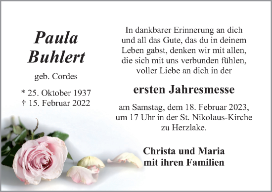 Traueranzeige von Paula Buhlert von Neue Osnabrücker Zeitung GmbH & Co. KG