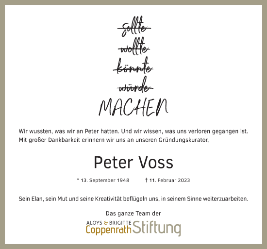 Traueranzeige von Peter Voss von Neue Osnabrücker Zeitung GmbH & Co. KG