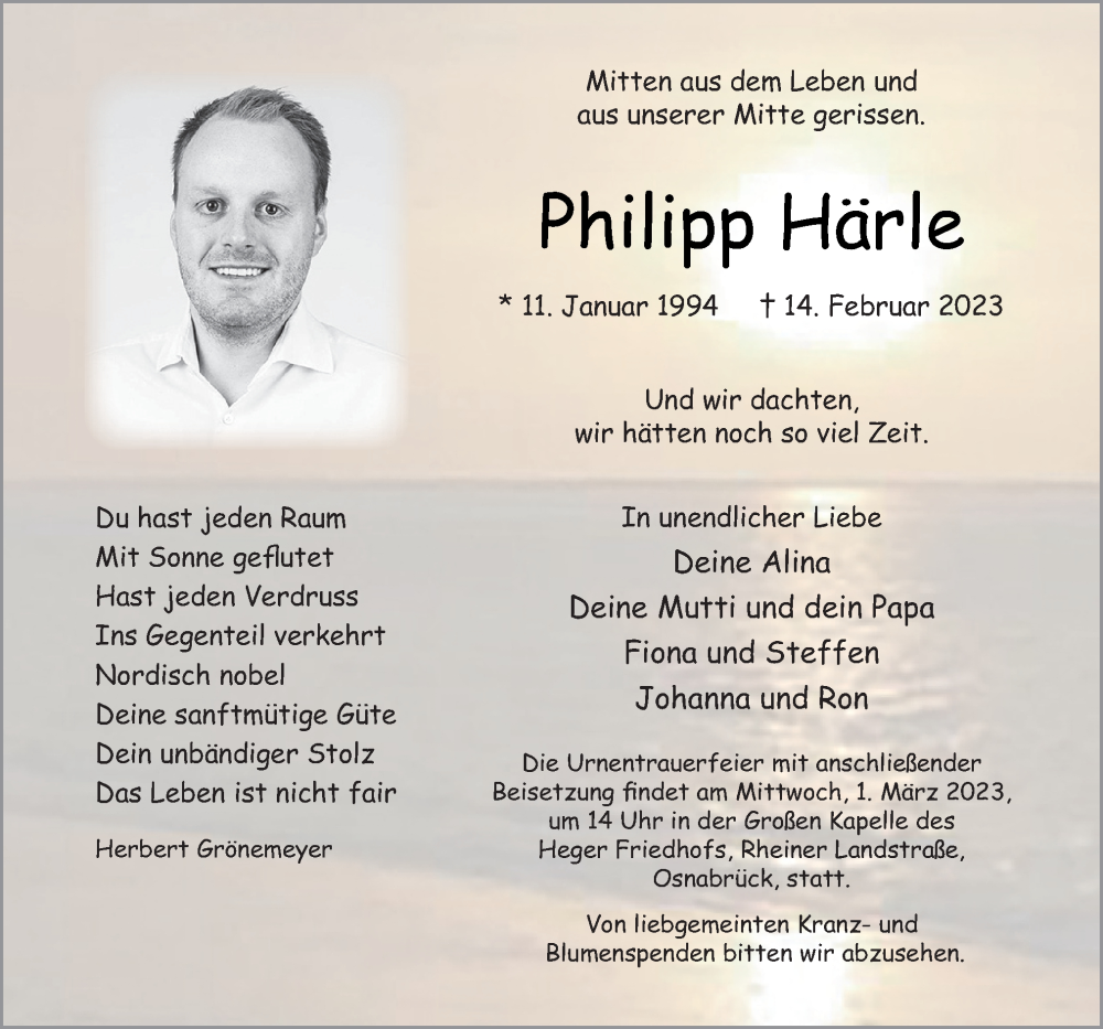  Traueranzeige für Philipp Härle vom 18.02.2023 aus Neue Osnabrücker Zeitung GmbH & Co. KG