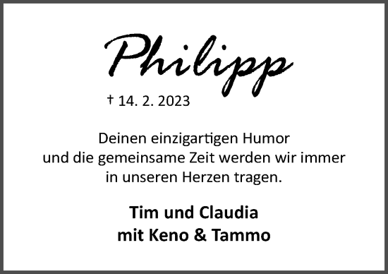 Traueranzeige von Philipp Härle von Neue Osnabrücker Zeitung GmbH & Co. KG