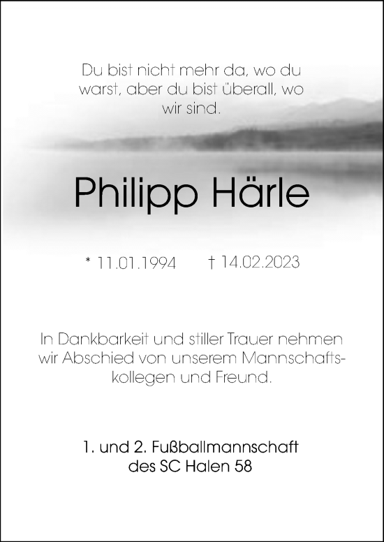 Traueranzeige von Philipp Härle von Neue Osnabrücker Zeitung GmbH & Co. KG