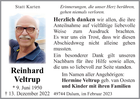 Traueranzeige von Reinhard Veltrup von Neue Osnabrücker Zeitung GmbH & Co. KG