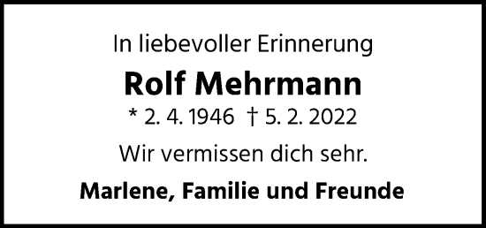 Traueranzeige von Rolf Mehrmann von Neue Osnabrücker Zeitung GmbH & Co. KG