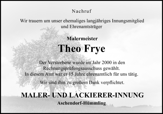 Traueranzeige von Theo Frye von Neue Osnabrücker Zeitung GmbH & Co. KG