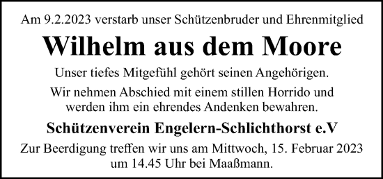 Traueranzeige von Wilhelm aus dem Moore von Neue Osnabrücker Zeitung GmbH & Co. KG