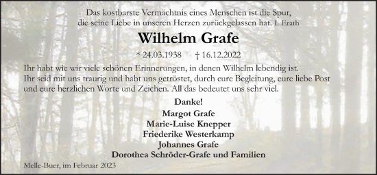 Traueranzeige von Wilhelm Grafe von Neue Osnabrücker Zeitung GmbH & Co. KG