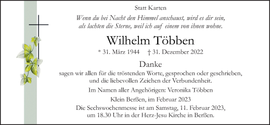 Traueranzeige von Wilhelm Többen von Neue Osnabrücker Zeitung GmbH & Co. KG