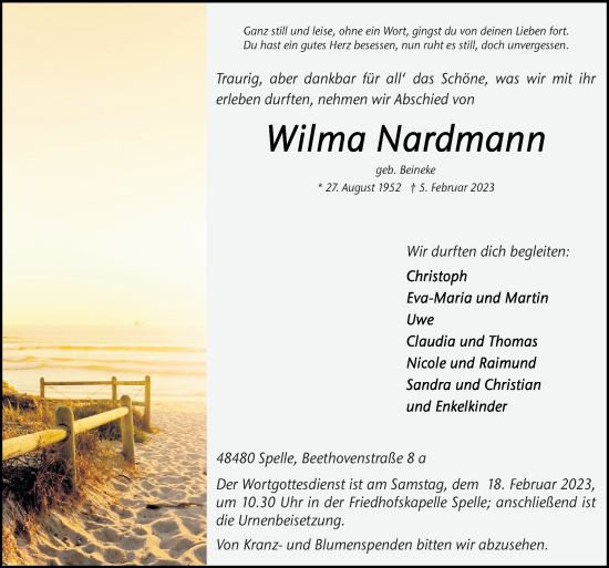 Traueranzeige von Wilma Nordmann von Neue Osnabrücker Zeitung GmbH & Co. KG