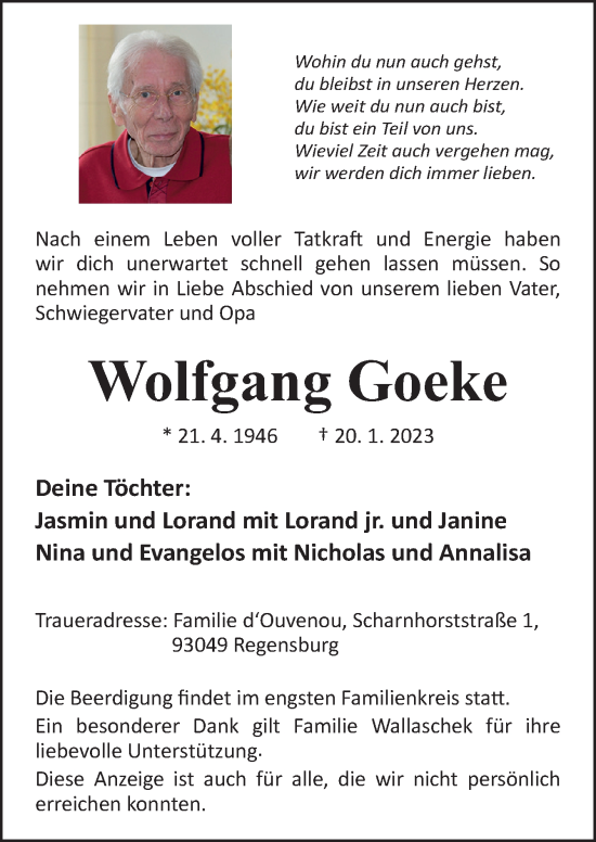 Traueranzeige von Wolfgang Goeke von Neue Osnabrücker Zeitung GmbH & Co. KG