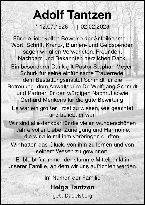 Traueranzeige von Adolf Tantzen von DK Medien GmbH & Co. KG