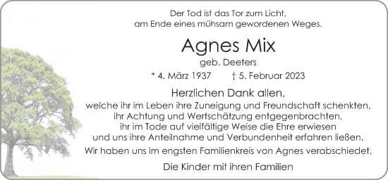 Traueranzeige von Agnes Mix von Neue Osnabrücker Zeitung GmbH & Co. KG