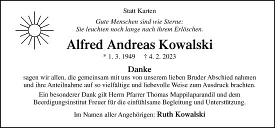 Traueranzeige von Alfred Andreas Kowalski von DK Medien GmbH & Co. KG