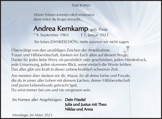 Traueranzeige von Andrea Kernkamp von Neue Osnabrücker Zeitung GmbH & Co. KG