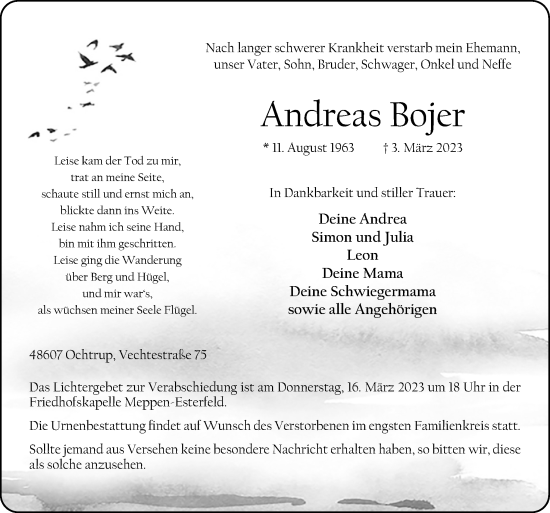 Traueranzeige von Andreas Bojer von Neue Osnabrücker Zeitung GmbH & Co. KG