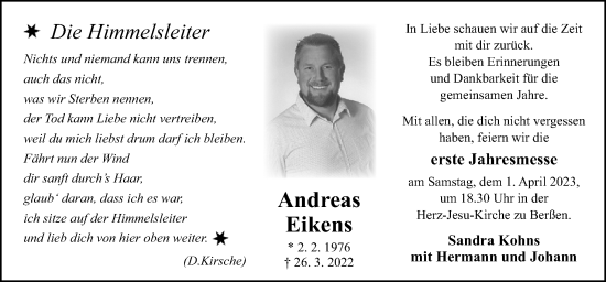 Traueranzeige von Andreas Eikens von Neue Osnabrücker Zeitung GmbH & Co. KG