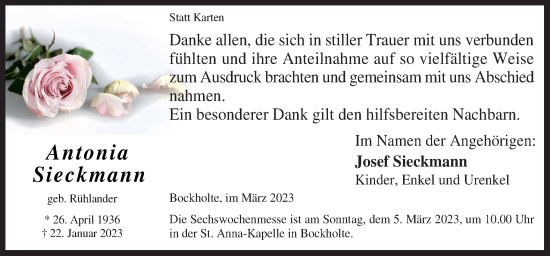 Traueranzeige von Antonia Sieckmann von Neue Osnabrücker Zeitung GmbH & Co. KG