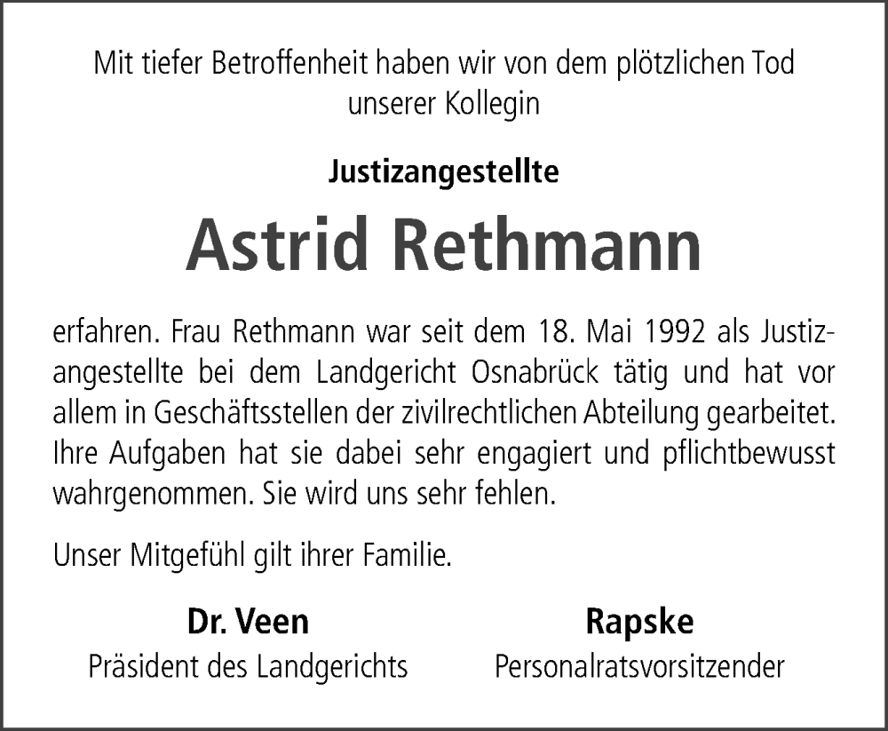  Traueranzeige für Astrid Rethmann vom 11.03.2023 aus Neue Osnabrücker Zeitung GmbH & Co. KG