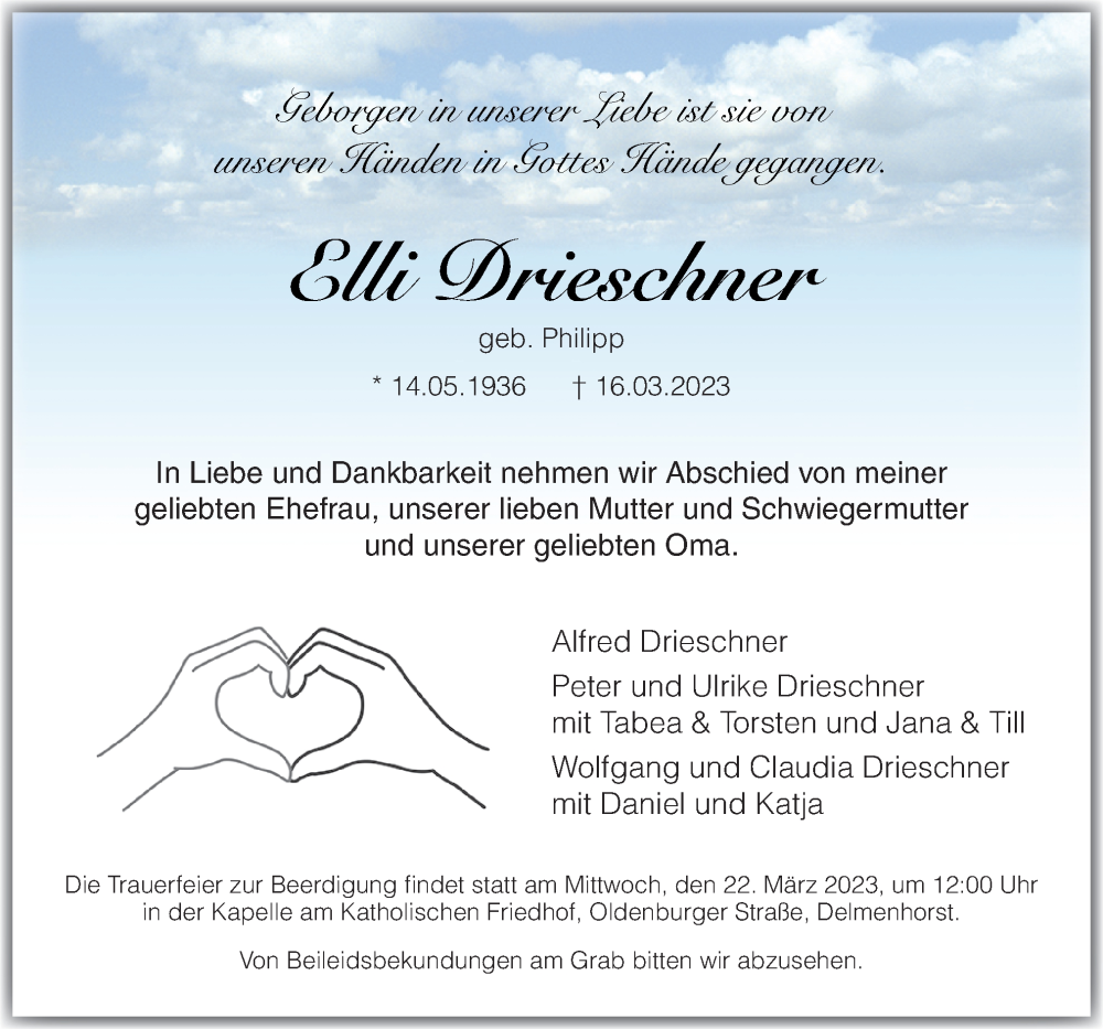  Traueranzeige für Elli Drieschner vom 18.03.2023 aus DK Medien GmbH & Co. KG