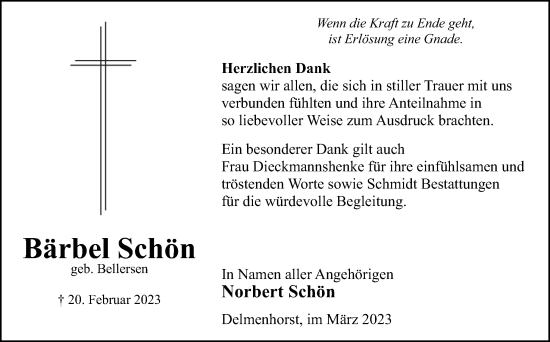 Traueranzeige von Bärbel Schön von DK Medien GmbH & Co. KG