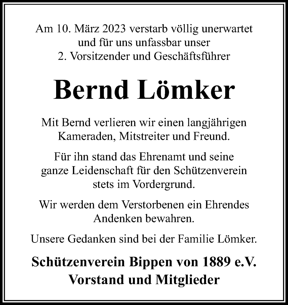  Traueranzeige für Bernd Lömker vom 15.03.2023 aus Neue Osnabrücker Zeitung GmbH & Co. KG