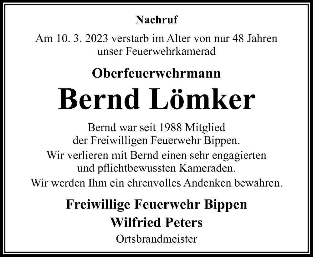  Traueranzeige für Bernd Lömker vom 15.03.2023 aus Neue Osnabrücker Zeitung GmbH & Co. KG