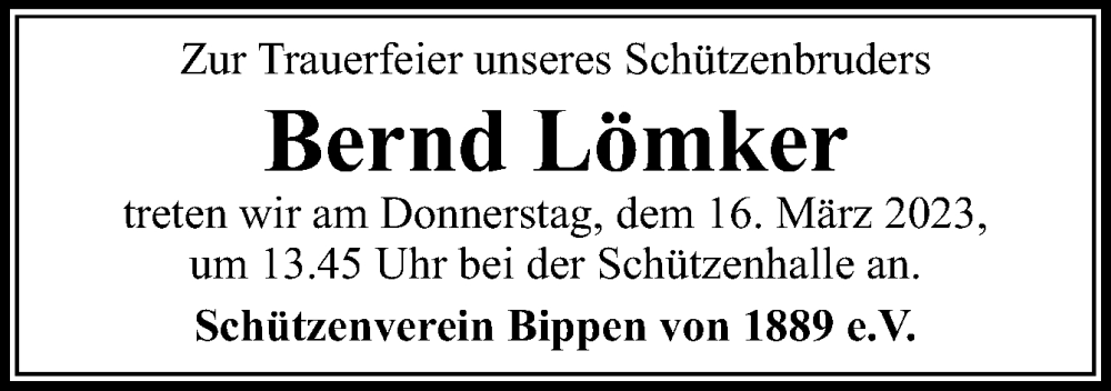  Traueranzeige für Bernd Lömker vom 15.03.2023 aus Neue Osnabrücker Zeitung GmbH & Co. KG