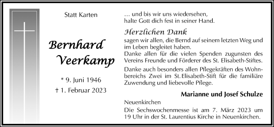 Traueranzeige von Bernhard Veerkamp von Neue Osnabrücker Zeitung GmbH & Co. KG