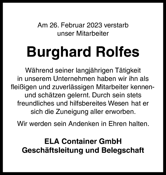 Traueranzeige von Burghard Rolfes von Neue Osnabrücker Zeitung GmbH & Co. KG