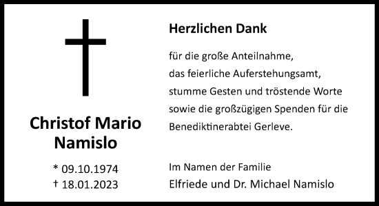 Traueranzeige von Christof Mario Namislo von Neue Osnabrücker Zeitung GmbH & Co. KG