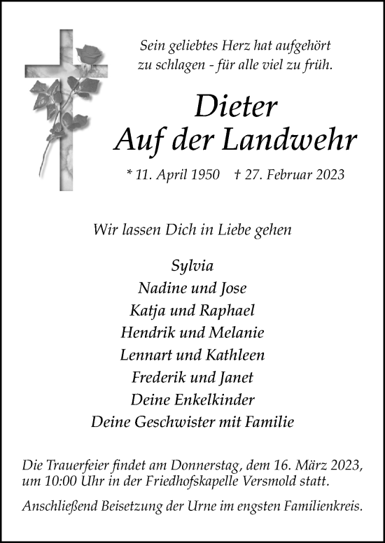 Traueranzeige von Dieter Auf der Landwehr von Neue Osnabrücker Zeitung GmbH & Co. KG