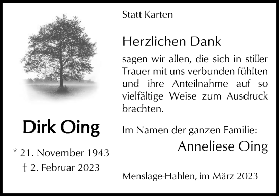 Traueranzeige von Dirk Oing von Neue Osnabrücker Zeitung GmbH & Co. KG