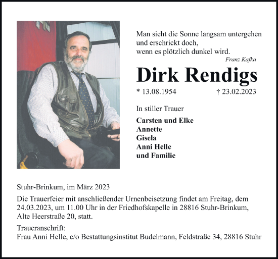 Traueranzeige von Dirk Rendigs von Neue Osnabrücker Zeitung GmbH & Co. KG