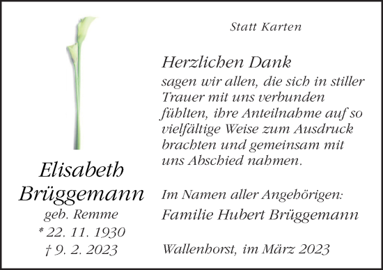 Traueranzeige von Elisabeth Brüggemann von Neue Osnabrücker Zeitung GmbH & Co. KG