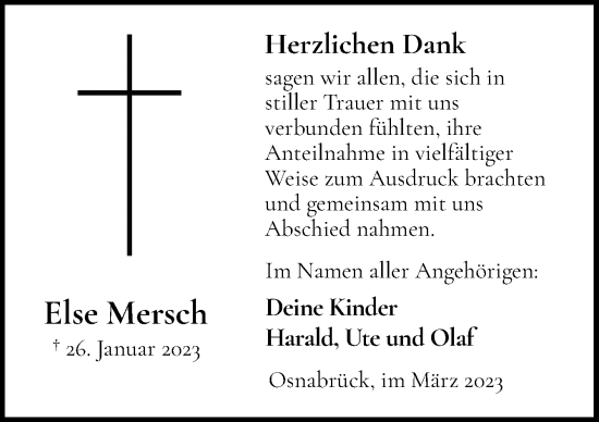 Traueranzeige von Else Mersch von Neue Osnabrücker Zeitung GmbH & Co. KG